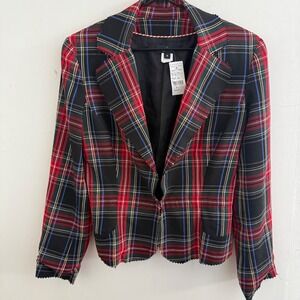 Julia Plaid Blazer Jacket Womens 6 Tartan Red Black Christmas Holiday